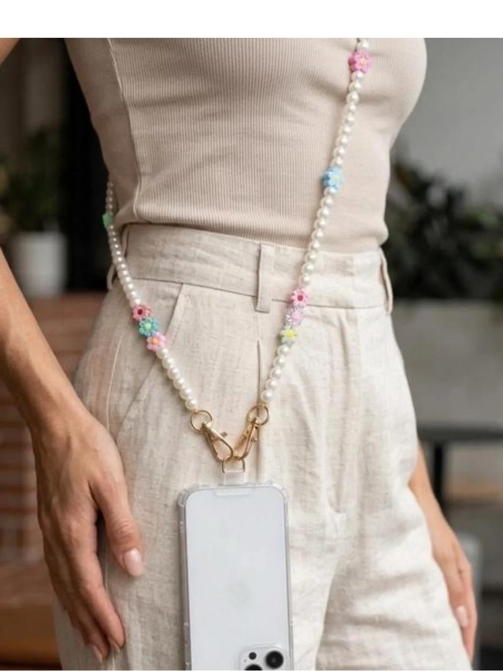 Pearl beaded phone sling chain